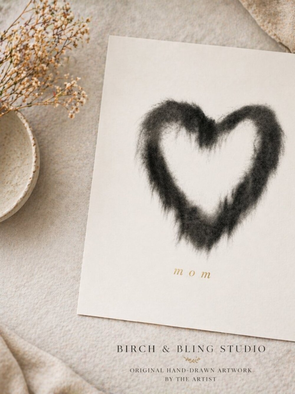 NEW Hand-Drawn Charcoal Heart Print, Minimalist Mom Wall Art, Mother's Day 8x10" - Picture 9 of 10